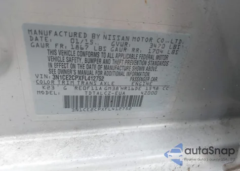 2015 Nissan Versa Note S Plus z USA, uszkodzony, nr VIN 3N1CE2CPXFL412752